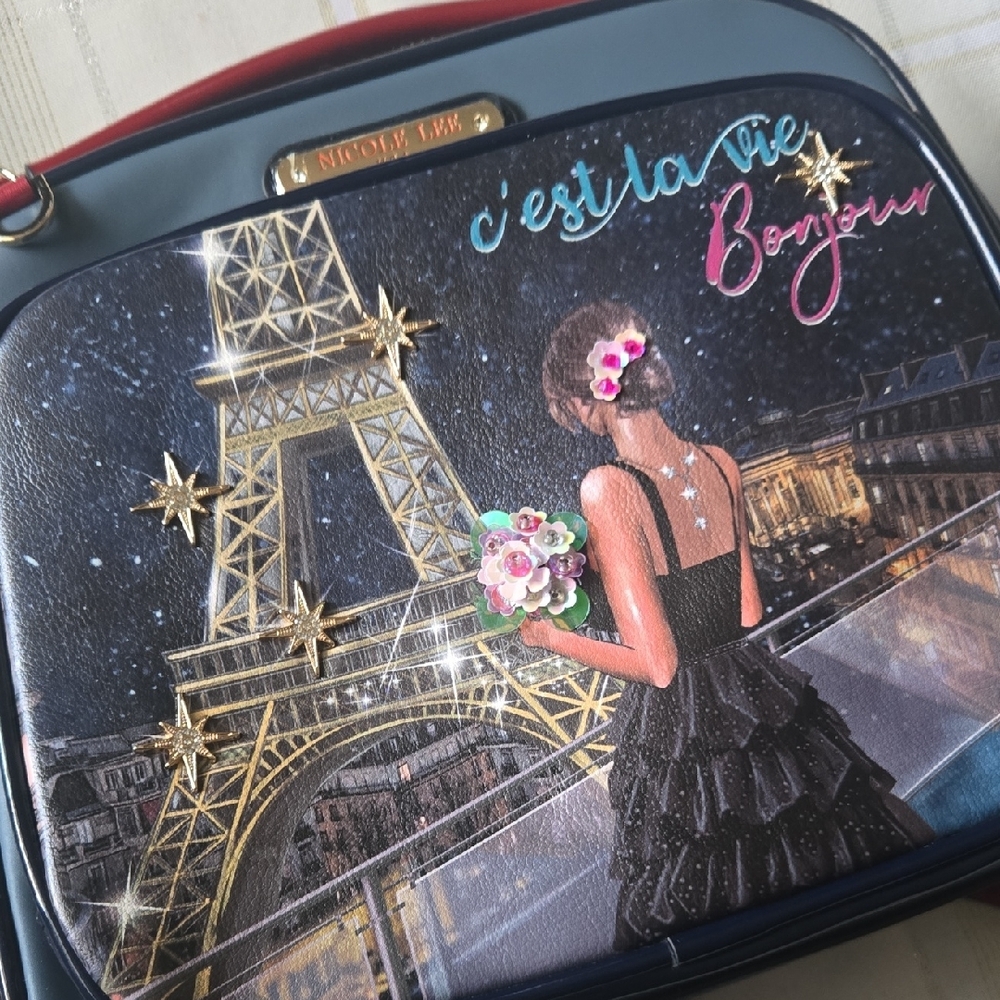 Nicole Miller, "Tonight For You", Red & Blue Crossbody Bag - Picture 13 of 14